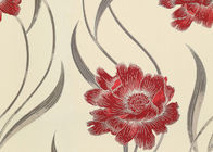빨간 꽃의, 비 길쌈된 물자를 가진 튼튼한 꽃 거실 줄무늬 벽지