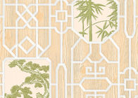 대나무와 나무 기하학적인 인쇄 중국 작풍 벽지에 의하여 가장되는 목제 곡물